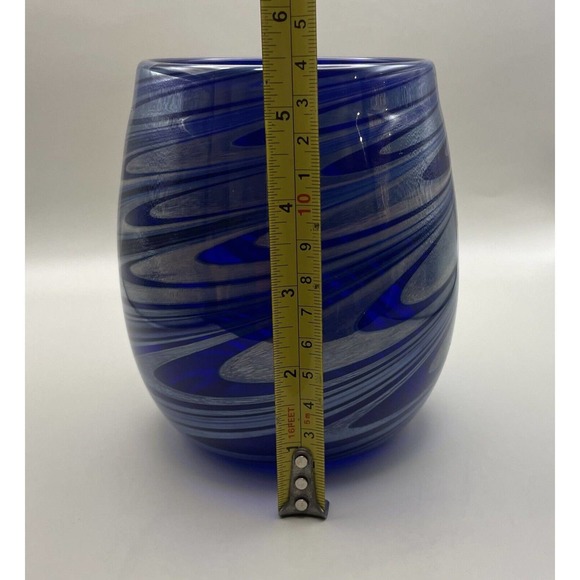 1992 Frederick Warren Art Cobalt Blue Glass Vase w/ Swirls of Blue & Silver - Picture 11 of 12